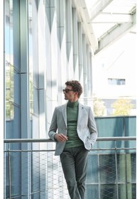 Resim Erkek Yün Ceket Kırçıllı Slim Fit Mono Yaka Torba Cepli Çift Yırtmaçlı Ceket Ncs Jeans 4009-Bej 