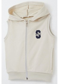 Resim Breeze Erkek Çocuk Yelek Harf Nakışlı Fermuarlı 3-8 Yaş, Krem Krem 