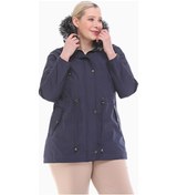 Resim Kadın İçli Kürk Mont Lacivert Büyük Beden Çok Renkli 