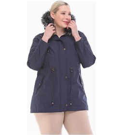 Resim Kadın İçli Kürk Mont Lacivert Büyük Beden Çok Renkli 