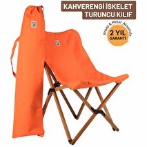 Resim Bag The Joy Ahşap Katlanır Kahverengi İskelet Turuncu Kamp ve Bahçe Sandalyesi 