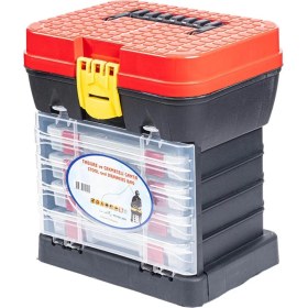 Resim Tabureli Balıkçı Takım Çantası - 4 Çekmeceli - Kırmızı 