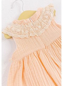Resim Baby Güpür Yakalı Bandanalı Yazlık Müslin Bebek Elbise 