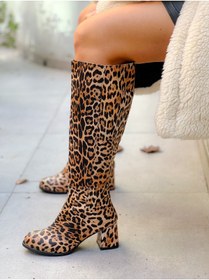Resim BERFONA FELİPE LEOPAR DERİ 5 CM TOPUKLU DİZALTI ÇİZME 