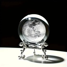 Resim Ay Desenli Kristal Küre Dekoru - Metal Standlı Şık Masa Süsü 