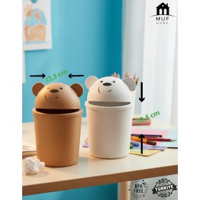 Resim Özbience Sevimli Ayıcık Tasarımlı Masaüstü Çöp Kutusu, 2500 Ml, Kahverengi ve Beyaz 