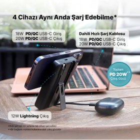 Resim Ttec ReCharger M 10.000mAh MagSafe Uyumlu PD 20W Lightning ve USB-C Dahili Kablolu Stantlı 2BB237S 