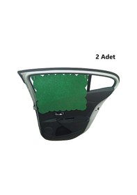 Resim Oto Güneşlik Perdesi Yan Cam Araç Arka Koltuk Emzirme Örtüsü Yeşil Keçe Vantuzlu Tutucaklı 2 Adet 