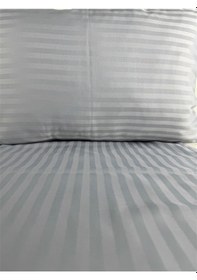Resim Çizgili Saten Açık Gri 2 Adet 50x70 Yastık Kılıfı Gri 