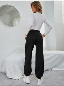 Resim Düz Elastik Bel Eğimli Cepli Eşofman Altı Siyah 