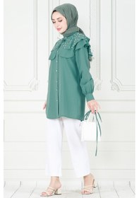 Resim Sevitli Pelerinli İncili Tunik-mint Yeşili-3933-mint Yeşili Mint Yeşili 
