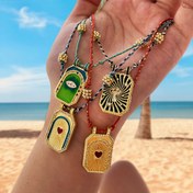 Resim 1 adet Boho-Chic Bakır ve Sentetik Zirkonya Damlama Yağı Kare Örgülü Kolye - Vintage Esinlenmiş Kolye, Plaj Tatilleri ve Günlük Giyim için İdeal, Onun İçin Mükemmel Hediye, Plaj Takıları|Vintage Esinlenmiş Kolye|Bakır Kaplama Kolye 