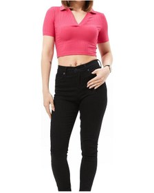 Resim Eylül Moda Kadın Fuşya Gömlek Yaka Crop Top 