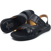 Resim Luis Figo %100 Hakiki Deri Ortopedik Erkek Büyük Numara Sandalet Terlik 40-48 Siyah 