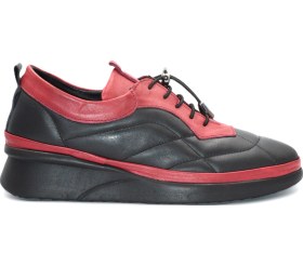 Resim Kadın Siyah-bordo Hakiki Deri Anatomik Akıllı Bağcıklu Günlük Ayakkabı Siyah-Bordo 