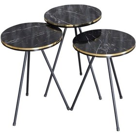 Resim Uslucan Alışveriş Zigon Sehpa Ve Orta Sehpa Kr Set Siyah Metal Ayak Çift Altın Bendir Çok Renkli 