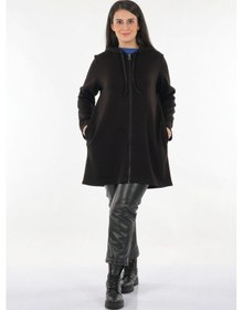 Resim Tolga Saraçoğlu Oversize Kapüşonlu Midi Kadın Ceket - Günlük & Rahat Siyah 