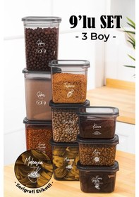 Resim Vienev Beyaz Serigrafi Etiketli 9lu Peggy Dikdörtgen Saklama Kabı Seti 3x 1500-1150-800 Ml Antrasit Çok Renkli 