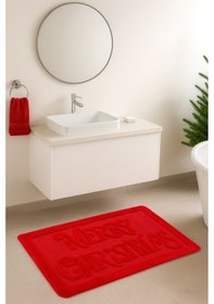 Resim Doğal Kaymaz Taban Banyo Paspas Uzun Ömürlü Yumuşak Dokulu Su Emici Yıkanabilir Yazılı Paspas Marry 60x100 Kırmızı 