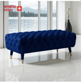 Resim Smarto Relax Puf Adelboden Ahşap Ayaklı Kapitoneli 110x45x40 Cm Lacivert Lacivert 