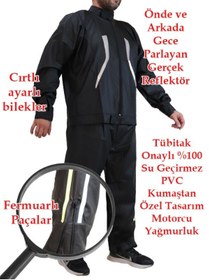 Resim go out Motorcu Yağmurluk %100 Su Geçirmez Dikişsiz Ön Arka Çift Reflektör Fermuarlı Paçalar 
