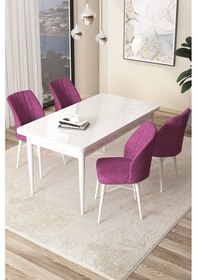 Resim Canisa Concept Arp Serisi Sabit Mutfak Masası Takımı 70x110 Beyaz Masa 4 Mor Sandalye Masa Beyaz Sandalyeler Mor 