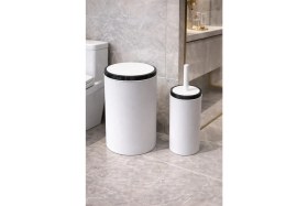 Resim Hijyenik Kapaklı Çöp Kovası ve Klozet Fırçası Seti, Banyo Için Uygun 