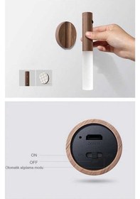 Resim Ct-5250 Kumru Ahşap Renk Kablosuz Şarjlı Sensörlü Led Duvar Aplik Günışığı Rengi Beyaz 