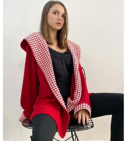 Resim Mois Atelier Kazayağı Detaylı Kırmızı Triko Hırka, Tasarım, Hediye, Büyük Beden, Tesettür Kırmızı 