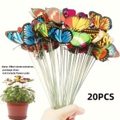 Resim 20 adet Kelebek Bahçe Avlu Planter Renkli Wimsical Kelebek Çubukları Dekorasyon Açık Hava Dekoru Çiçek Saksıları Dekorasyonu 