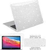 Resim ZMOBILE Macbook Air 13 M1 A2337 A2179 Tam Uyumlu Alt Üst Star Simli Kılıf Klavye Kılıfı Ekran Koruyucu Film 