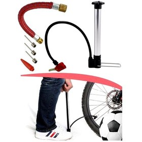 Resim Metal Gövdeli Bisiklet Lastik Teker Şişirme Hava Pompası + 5'li İğne 