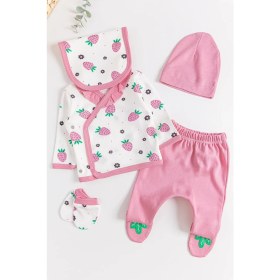 Resim Babymod Çilek Baskılı 5 Parça Kız Bebek Hastane Çıkışı Bebek Takımı 