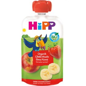 Resim Hipp Organik Çilekli Muzlu Elmalı Meyve Püresi 100 gr 