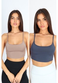 Resim Kadın 2'li Comfortlux Fit Askılı Spor Sütyeni Spor Bralet Kahverengi-mavi 