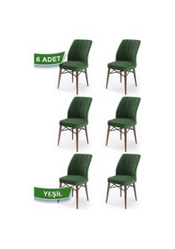 Resim Canisa Concept Flex Serisi, Haki Yeşil Sandalye, Ceviz Gürgen Ayak 6 Adet Sandalye Yeşil 