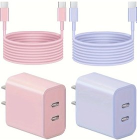 Resim Çift Bağlantı Noktalı 20w Hızlı Şarj Bloğu, İphone Uyumlu16 15 Serisi, Ipad, Samsung Uyumlu 2set Pink Purple Amerika Birleşik Devletleri ' Beyaz 