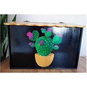 Resim El Boyaması Kaktüs Desenli Altın Kapaklı Ekmek Kutusu Altın - Siyah 