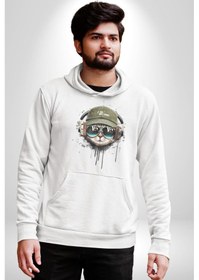 Resim Havalı Pilot Şapkalı Müzik Dinleyen Kedi Kadın Erkek Beyaz Kapüşonlu Sweatshirt Hoodie Beyaz 