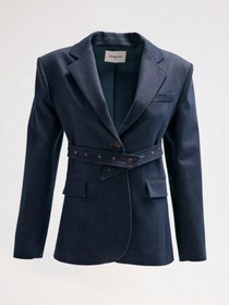 Resim Lacivert Kemerli Blazer Ceket - 40 / Lacivert 