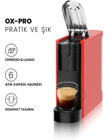 Resim Omnex Ox-Pro Espresso Kapsül Kahve Makinesi – 20 Bar Basınç, Kırmızı 