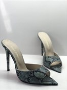 Resim HAYYSHOES Hakiki Deri Astarlı Bebe Mavi-siyah Yılan Topuklu Terlik 