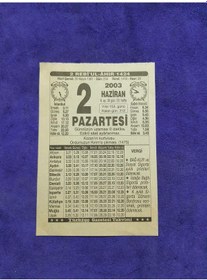 Resim 2 Haziran 2003 Takvim Yaprağı - Nostaljik Koleksiyonluk Takvim Yaprağı 