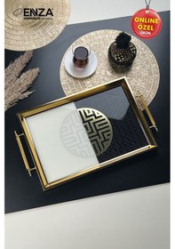 Resim Mint Gold Tepsi Cam Baskılı 48x29 Cm Siyah 