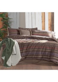 Resim Fauna King Size Battal Boy %100 Pamuk Flanel Pazen Nevresim Takımı Kahve Kahverengi 