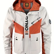 Resim LEDUNTINO Erkek Kapüşonlu Ceket - Siyah ve Gri Kontrast Tasarım, Çok Cepli Outdoor Mont, Polyester, İlkbahar-Sonbahar İçin İdeal, Casual Stil Mont, Parlak Yüzeyli Rüzgarlık 