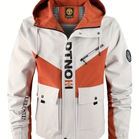 Resim LEDUNTINO Erkek Kapüşonlu Ceket - Siyah ve Gri Kontrast Tasarım, Çok Cepli Outdoor Mont, Polyester, İlkbahar-Sonbahar İçin İdeal, Casual Stil Mont, Parlak Yüzeyli Rüzgarlık 