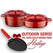 Resim Lava Döküm Trendy Serisi Yuvarlak Derin ve Sığ 5 Parça Kırmızı Tencere Seti LV S ET K42 R 