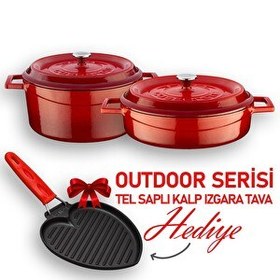 Resim Lava Döküm Trendy Serisi Yuvarlak Derin ve Sığ 5 Parça Kırmızı Tencere Seti LV S ET K42 R 