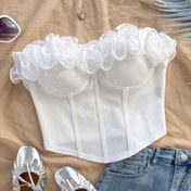 Resim Seksi Omuzdan Ruffle Trim Slim Fit Crop Top - Kadınlar için Hafif Nefes Alabilen Kumaş, Bahar/Yaz/Sonbahar için Mükemmel, Tatil-Ready Stil, Yaz Modası, Omuzdan Ruffle Modası, Zarif Tasarım 